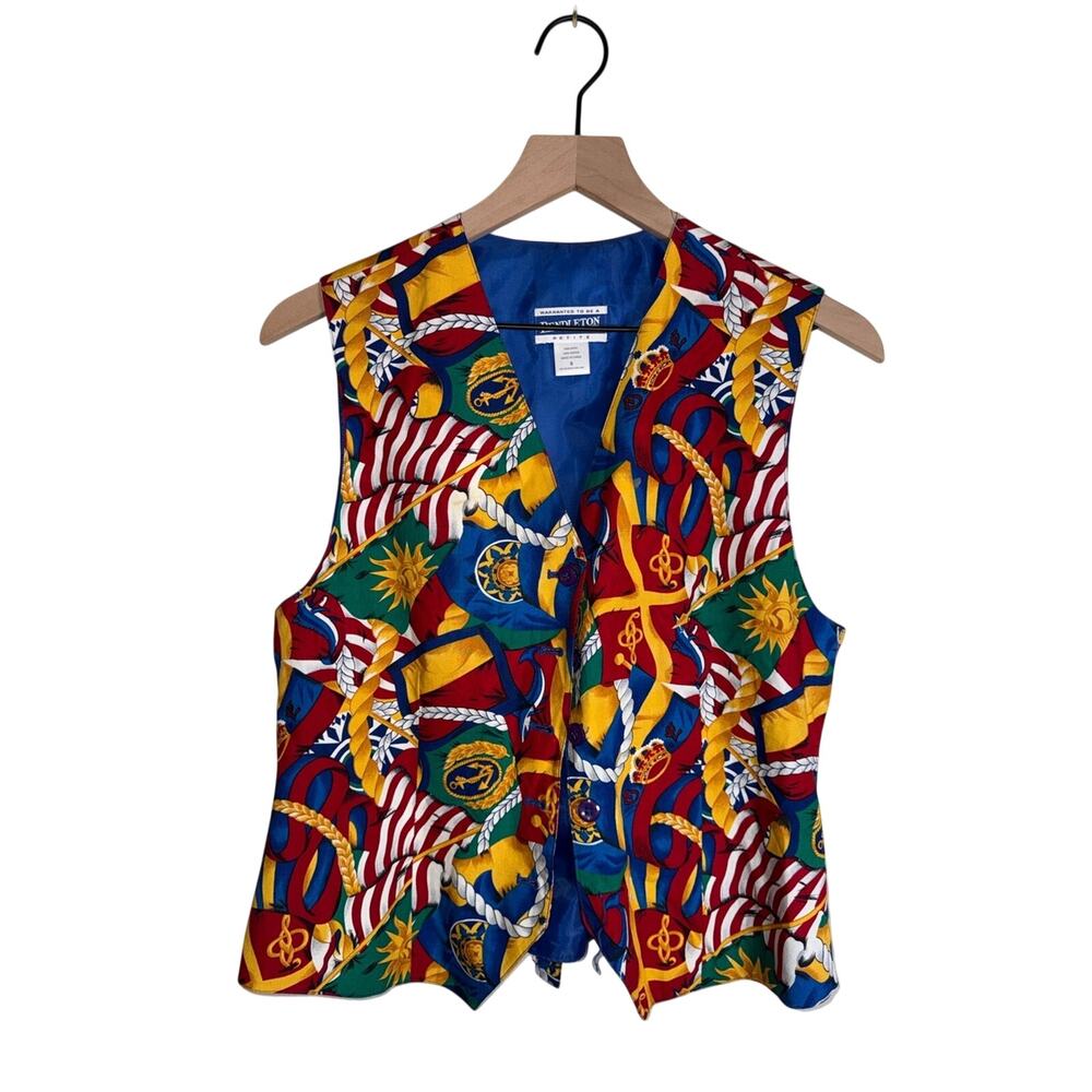 VINTAGE PENDLETON Nautical Multicolor Printed Vest with Royal Blue Lining 6